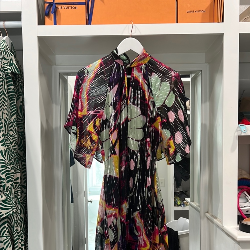 Karen Millen Abstract Butterfly Lurex Dress size 8.